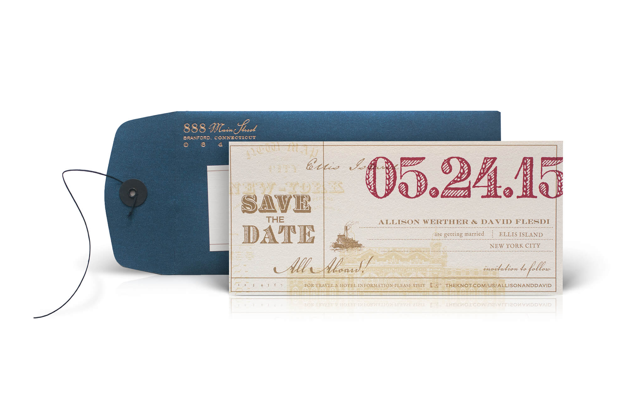 Ellis Island vintage travel ticket save the date
