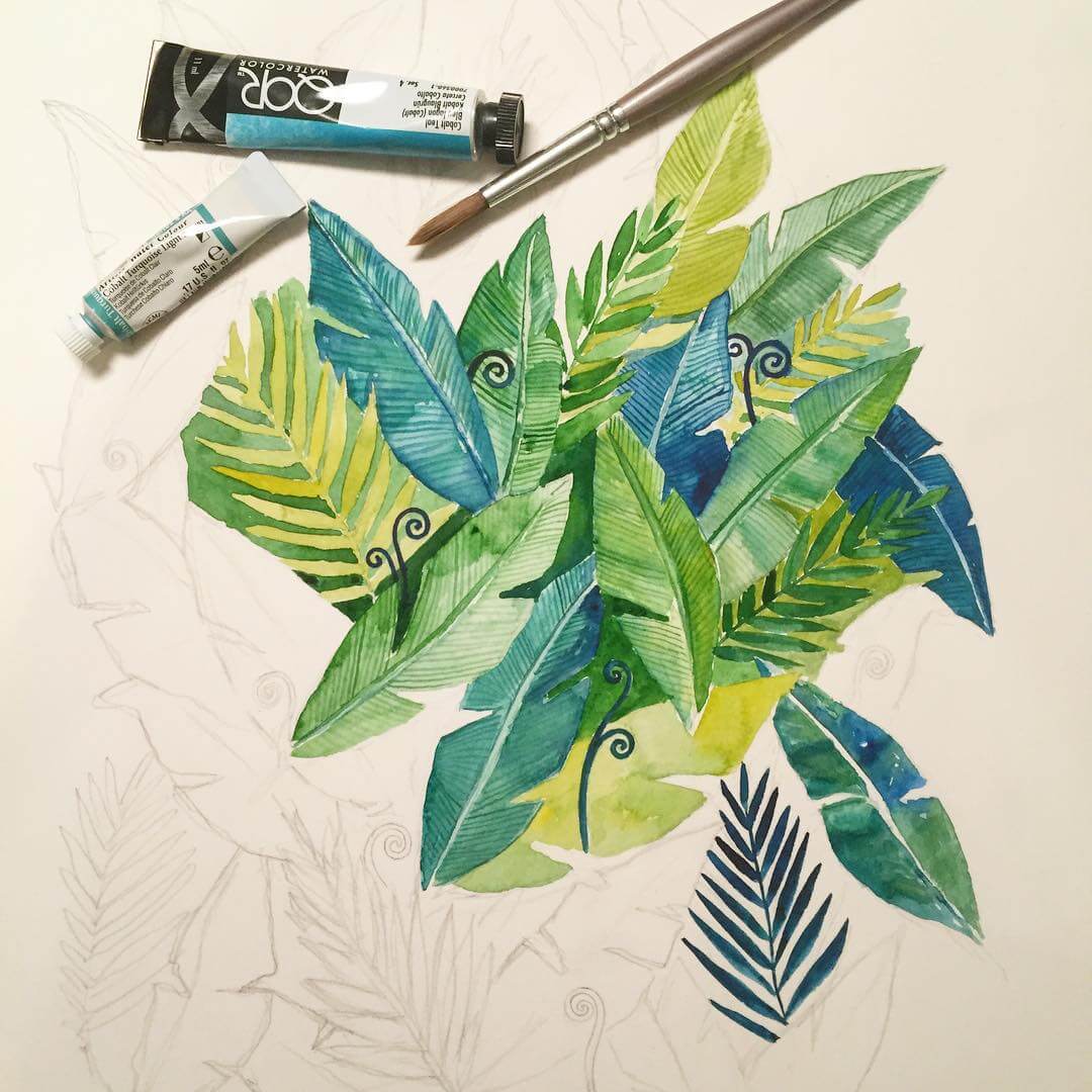 Watercolor palm leaf pattern