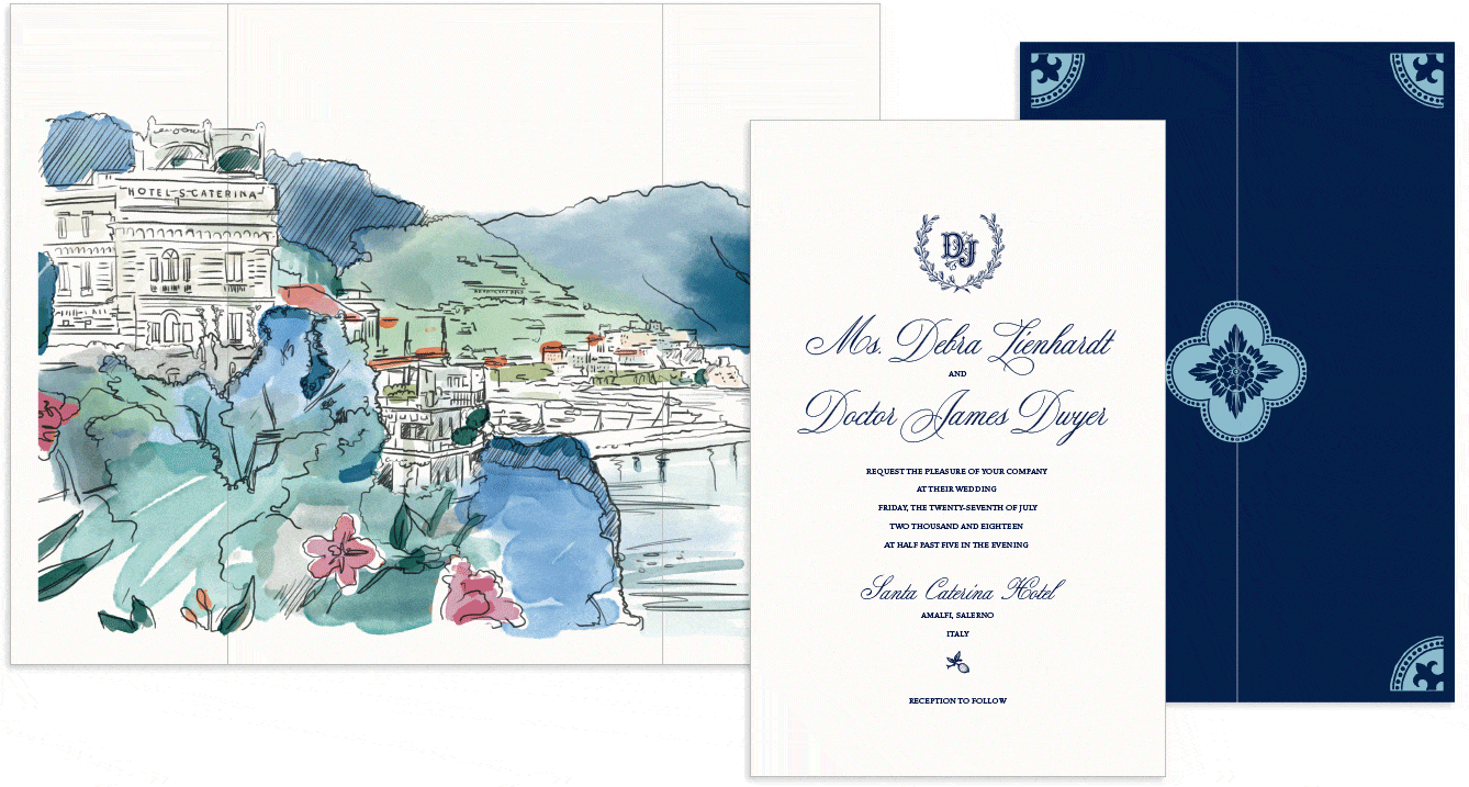 Salerno wedding invitation sketches