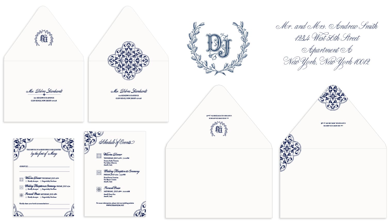 Amalfi coast reply cards and envelopes