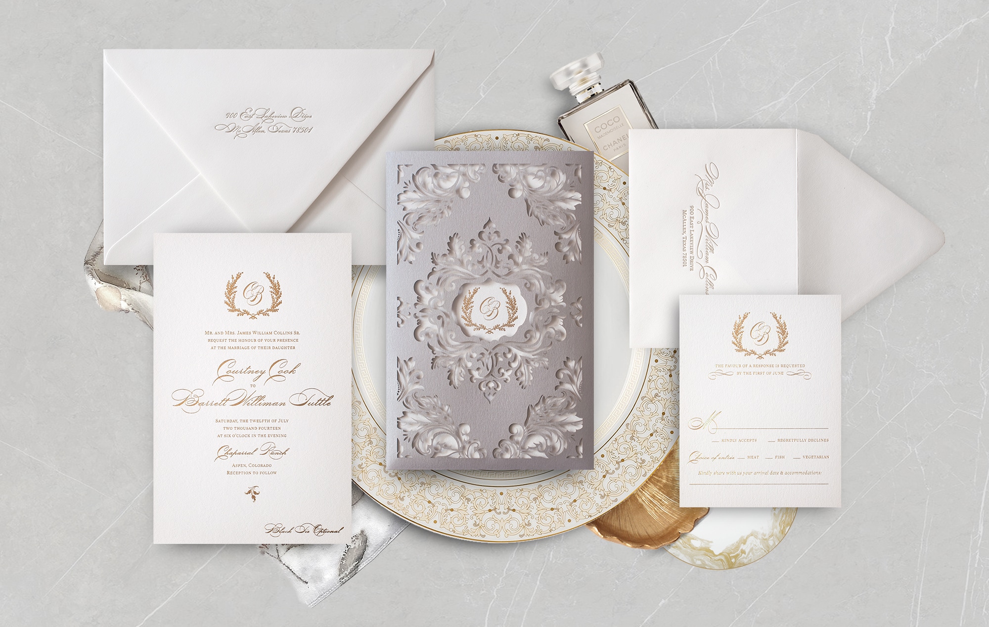 Classic laser cut wedding invitation