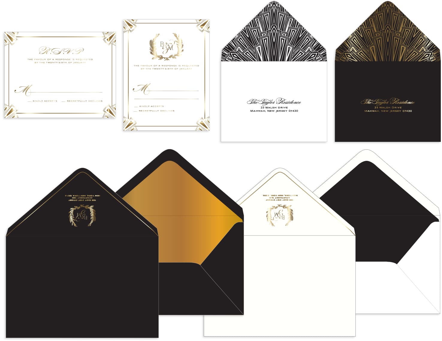 Deco envelopes and reply card sketches