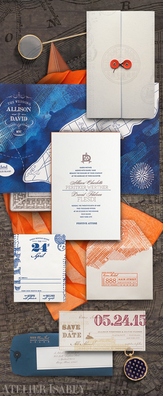 Ellis Island inspired wedding invitation