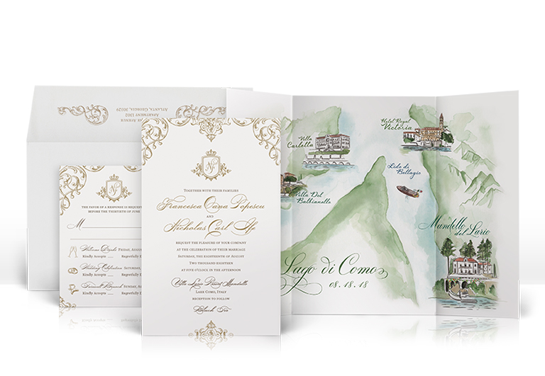Lake Como watercolor wedding invitation