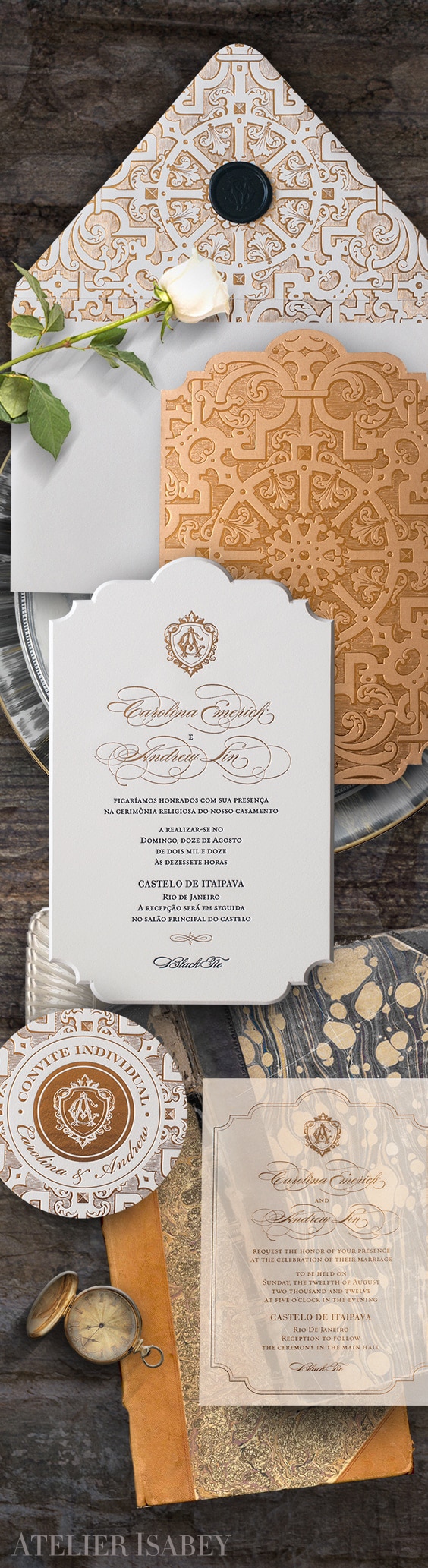 Ornate castle wedding invitation