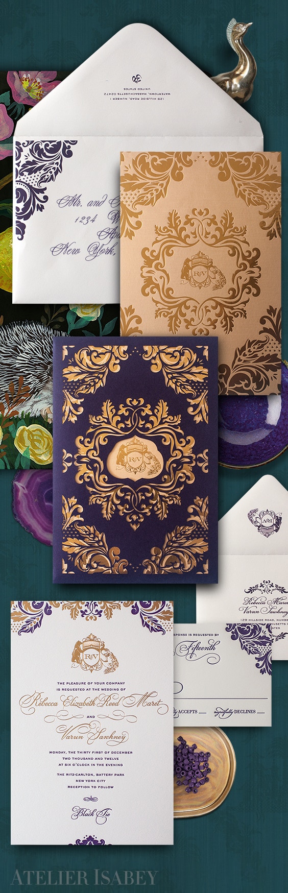 Ornate purple laser cut wedding invitation