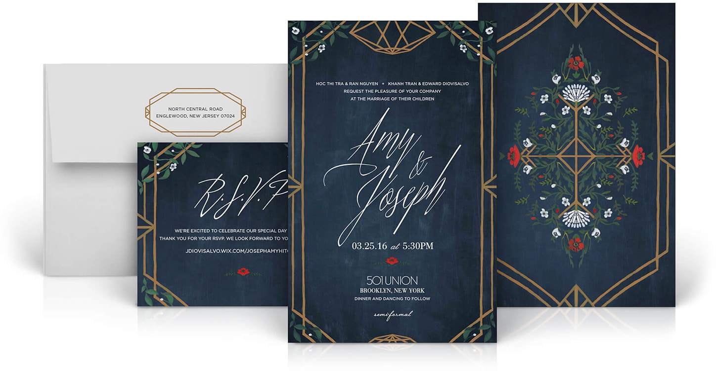 Vietnam inspired Brooklyn wedding invitation