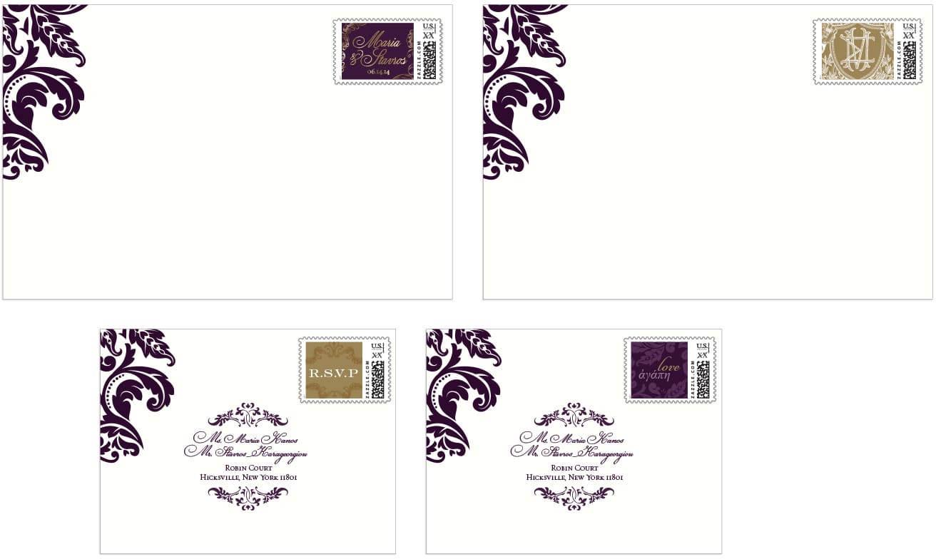 Envelope and custom stamp designs