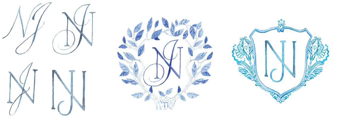 Watercolor monogram design process