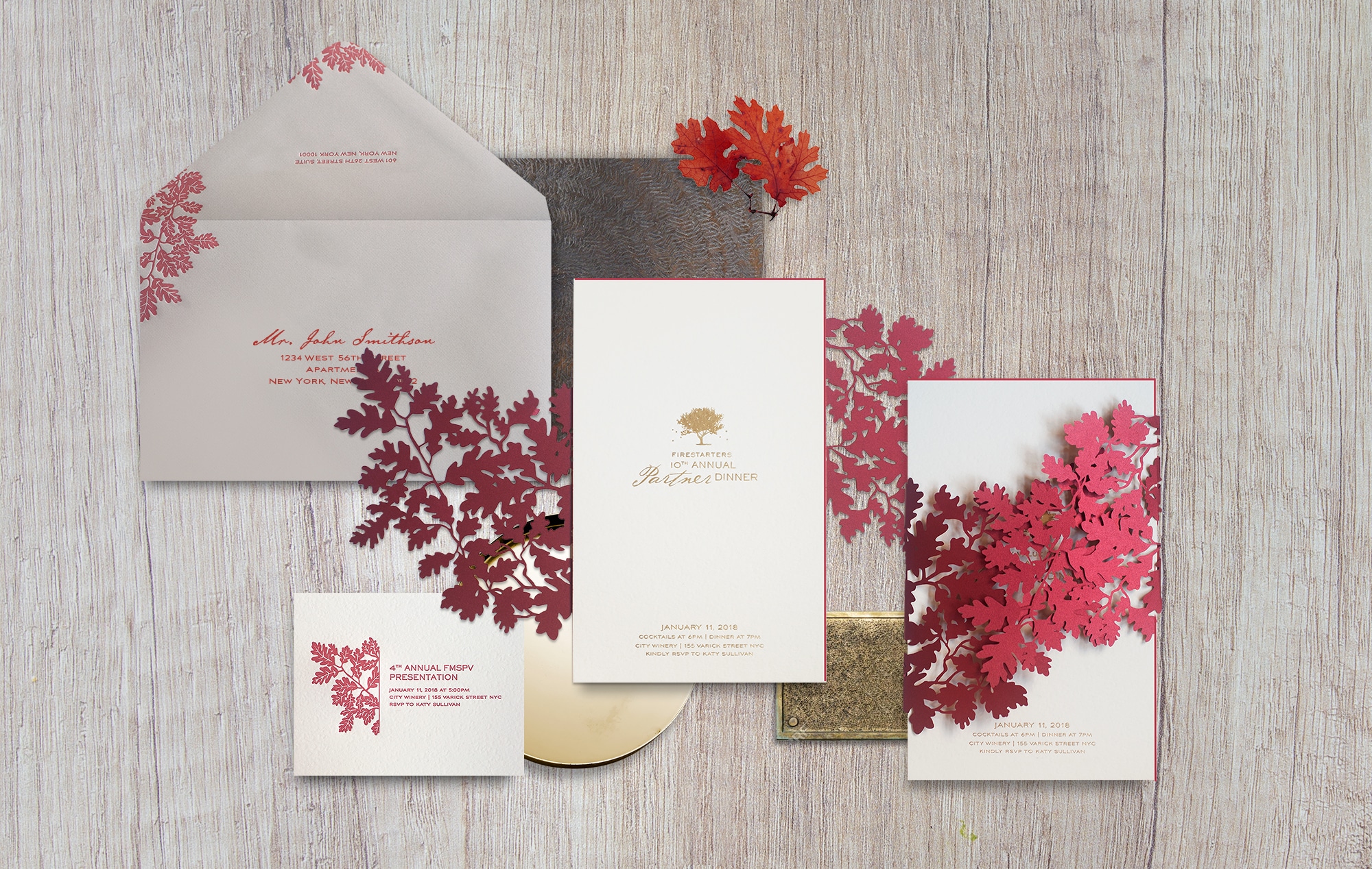 Laser cut maple leaf invitation