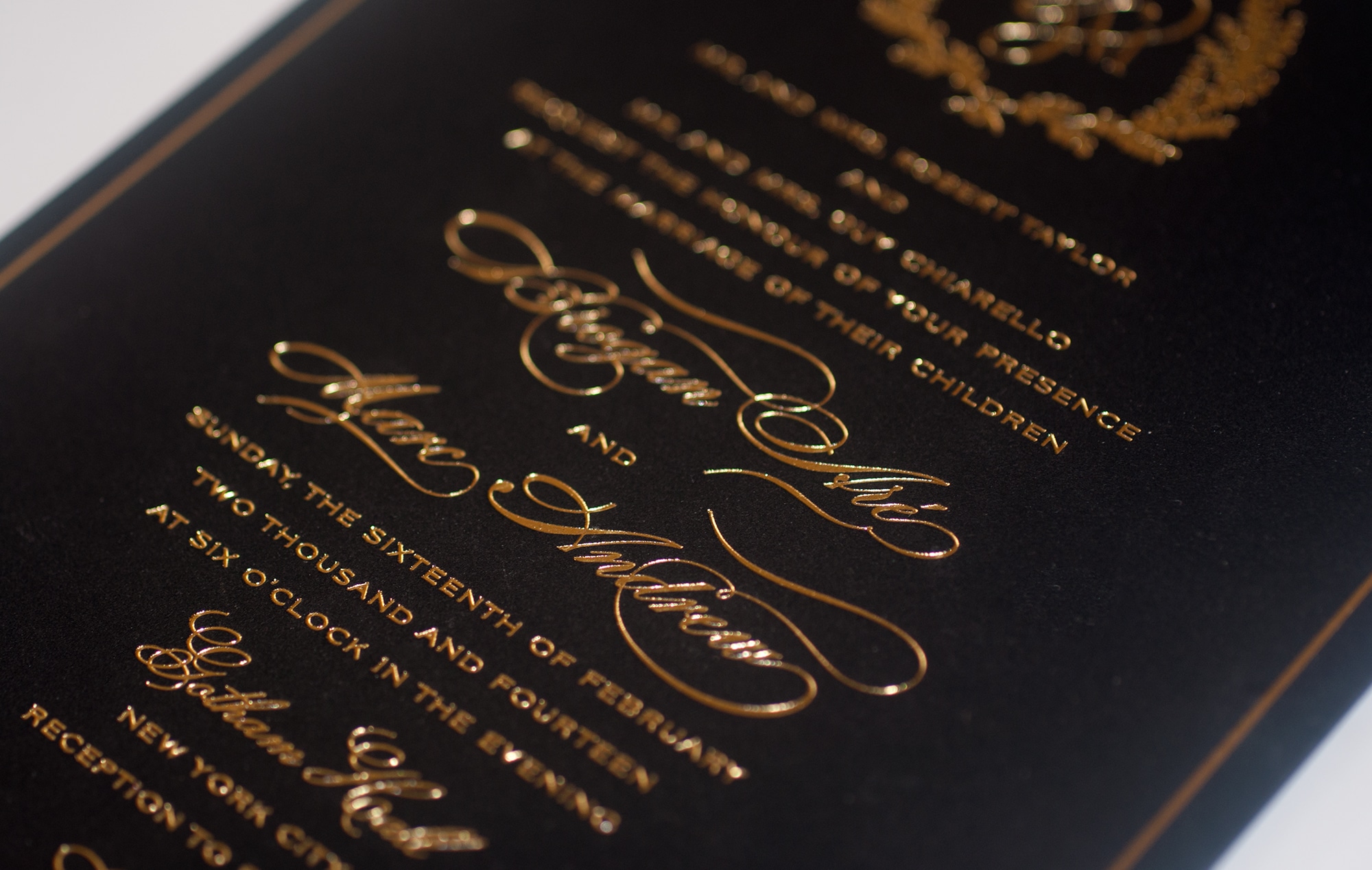 Gold foil calligraphy on black