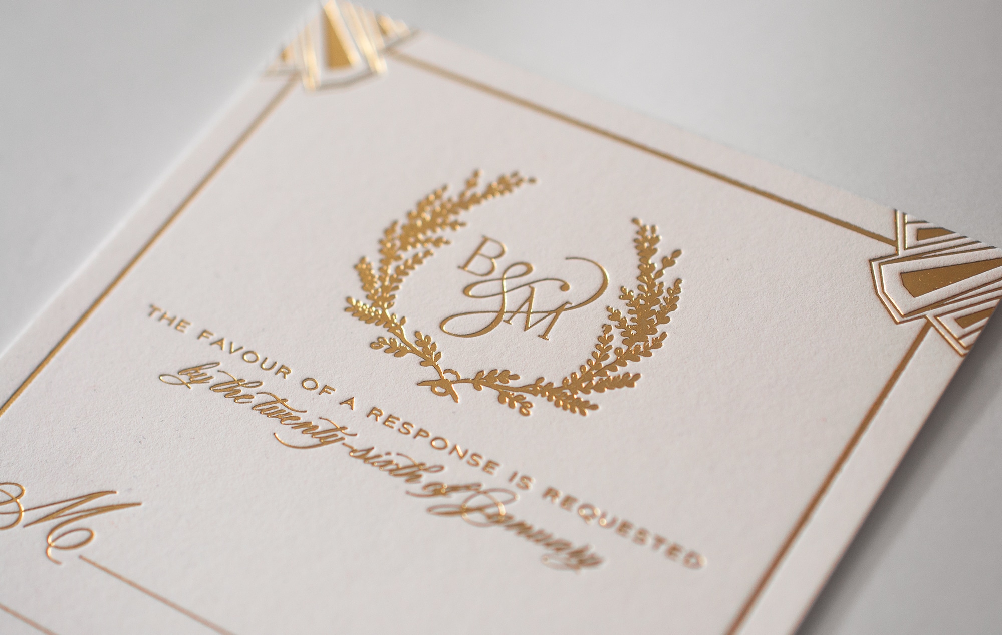 Gold art deco reply envelope