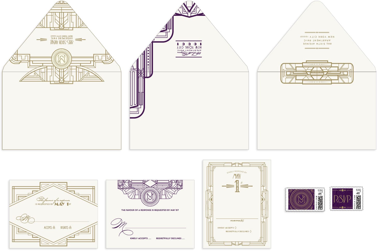 Art Deco envelopes and reply cards