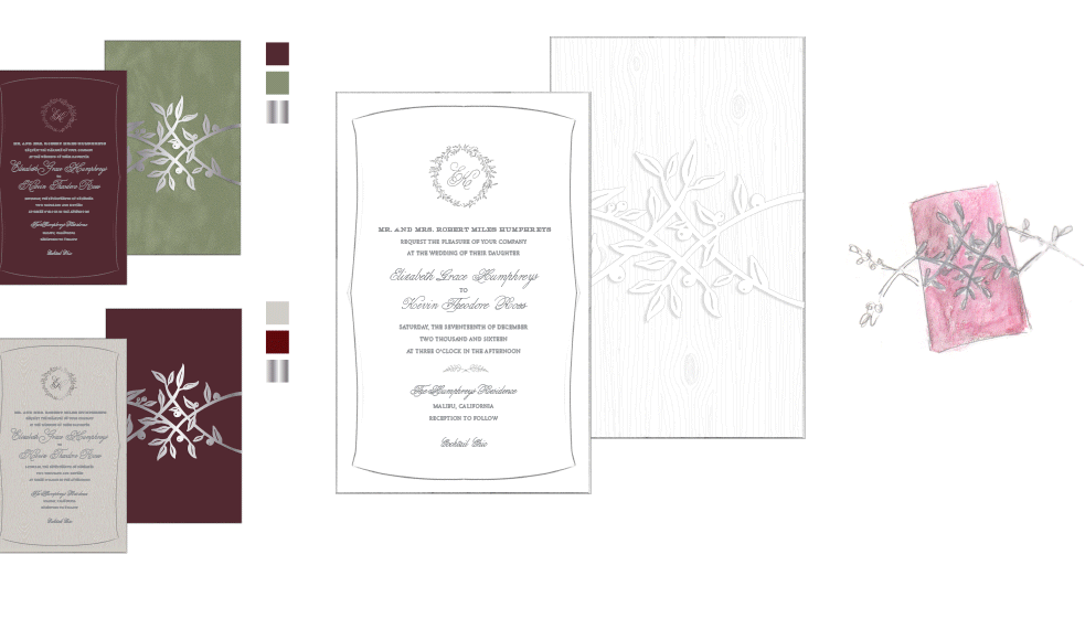 Rustic farm wedding invitation sketches