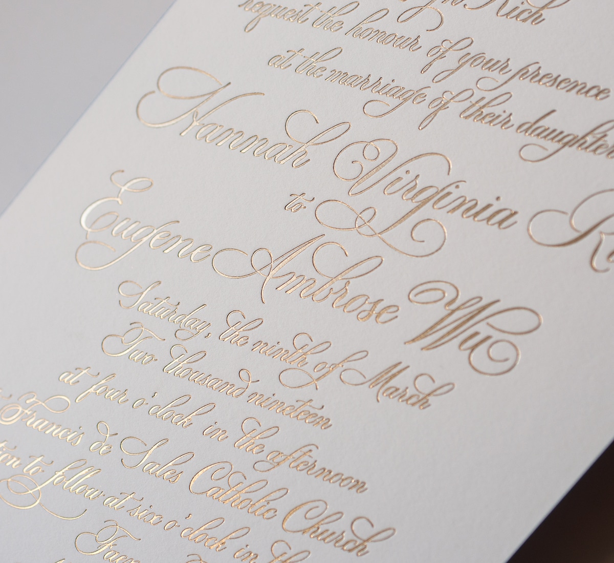 Gold foil calligraphy lettering