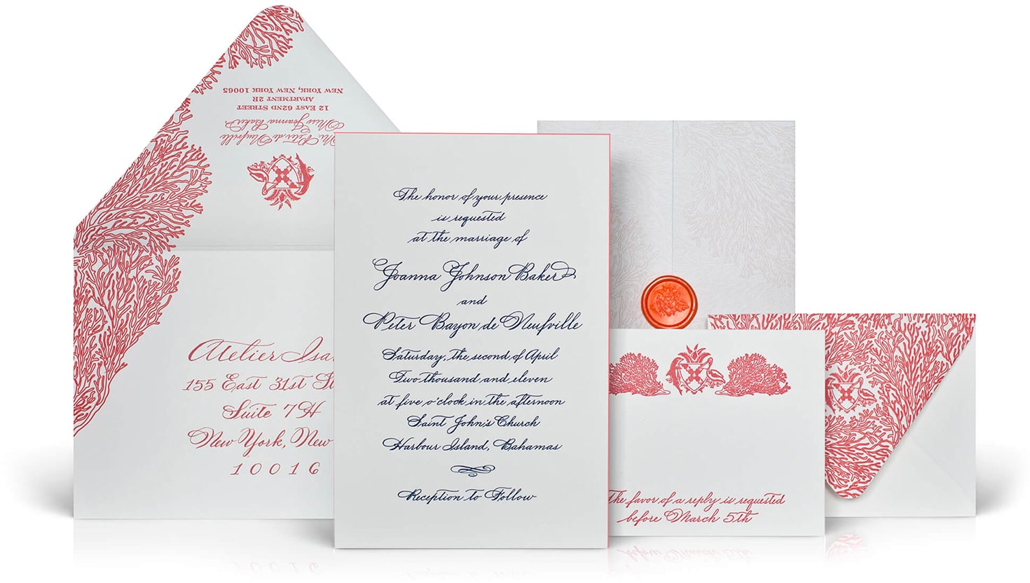 Engraved beach chic wedding invitation