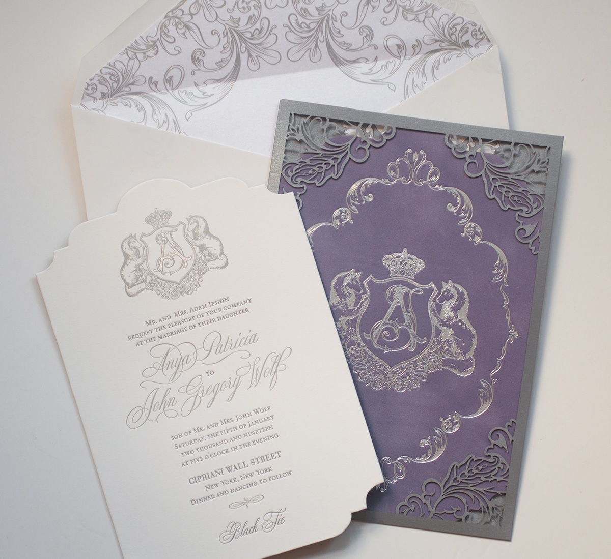 Laser cut and velvet wedding invitation