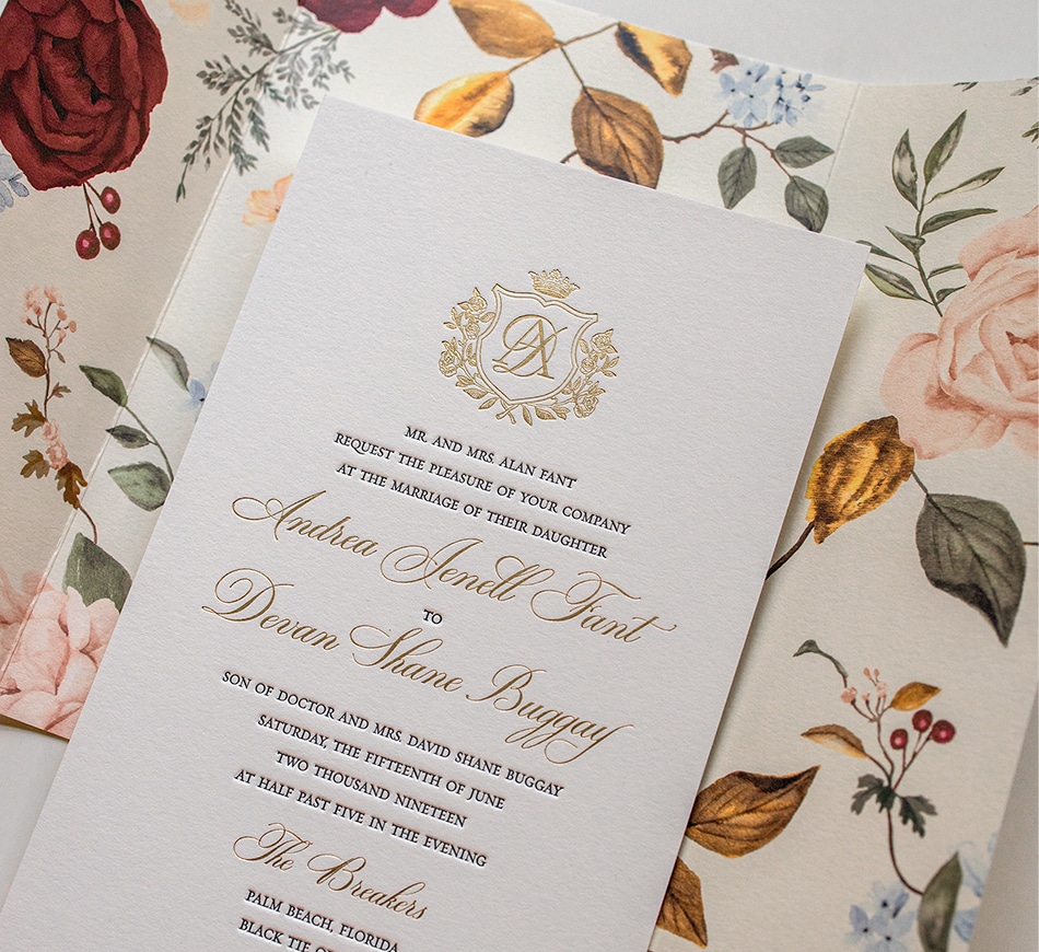 Gold foil and letterpress invitation