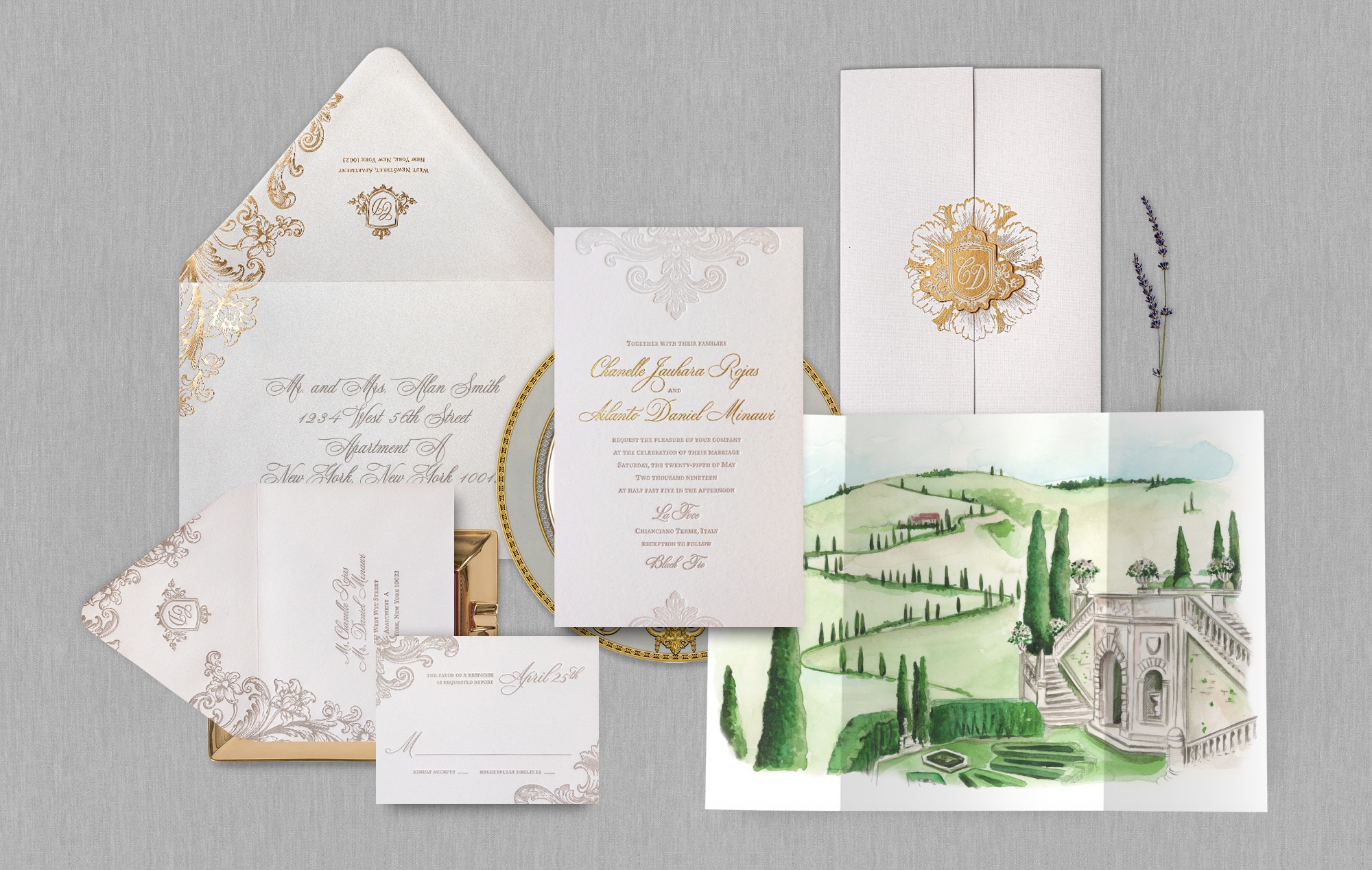 Watercolor Tuscany Wedding Invitation