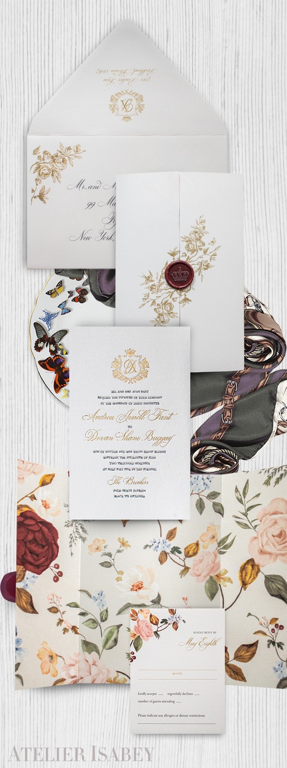 Elegant floral wedding invitation with wrap