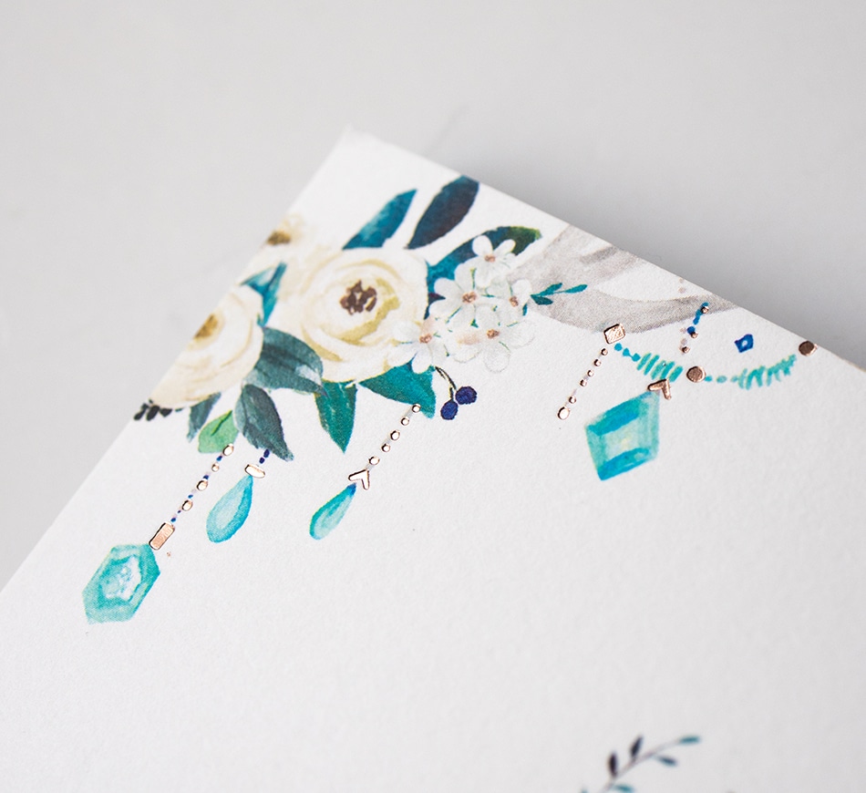 Watercolor florals and jewels
