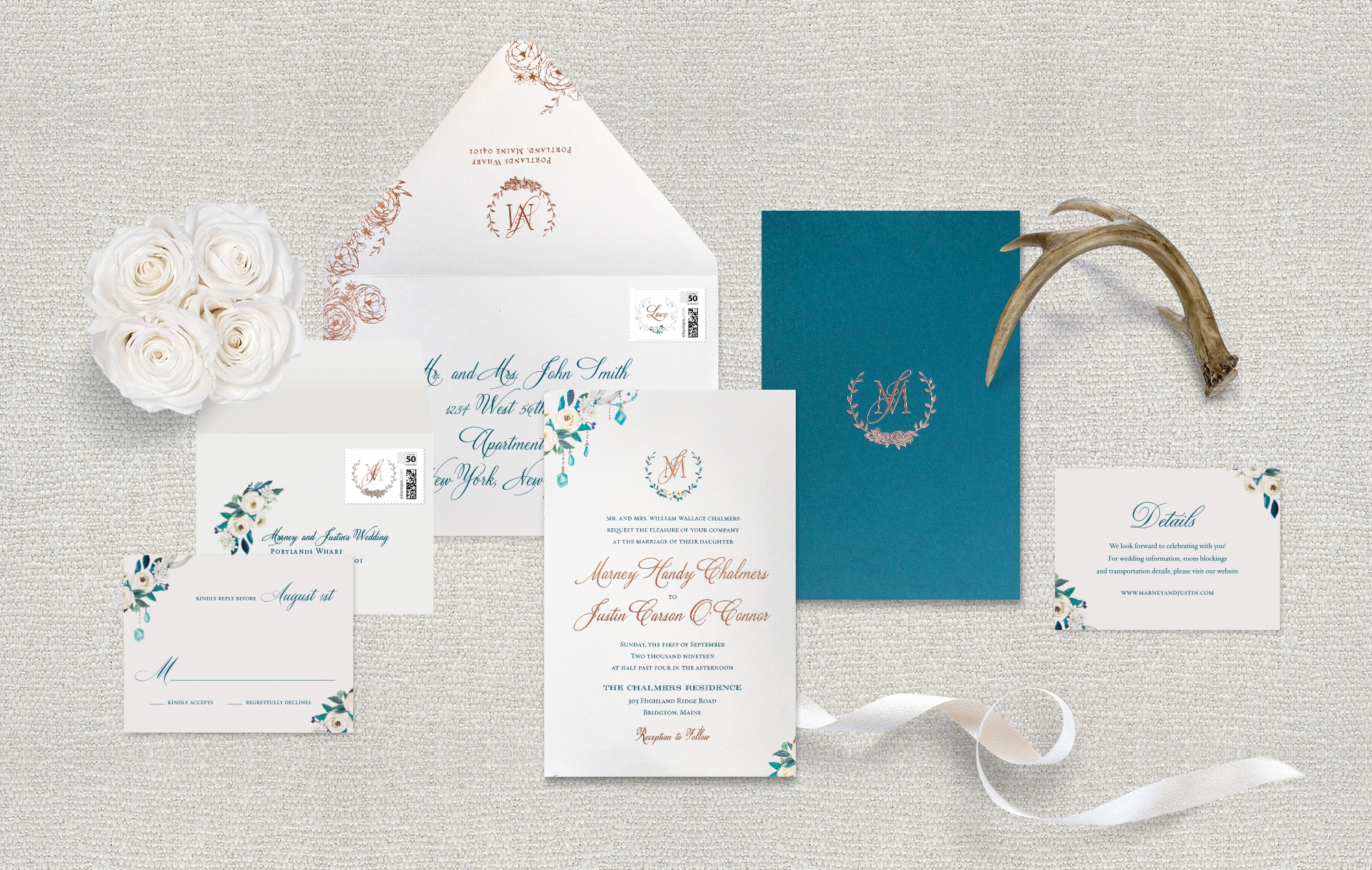Rustic meets floral watercolor wedding invitation