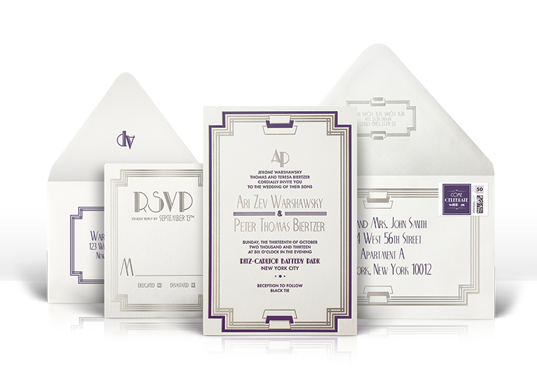 Empire State Building inspired deco wedding invitation