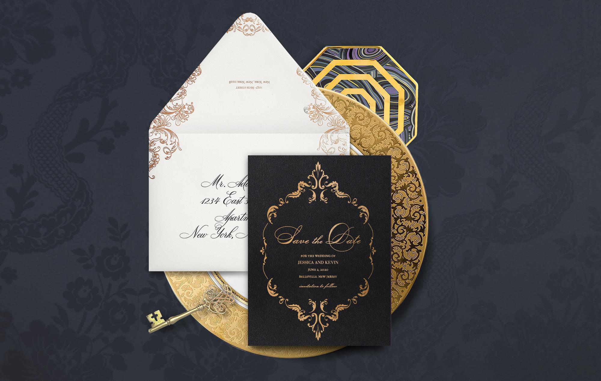 Ornate gold save the date