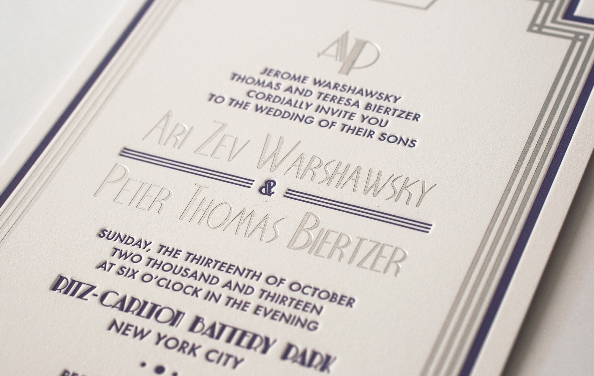 Silver foil and purple letterpress detail