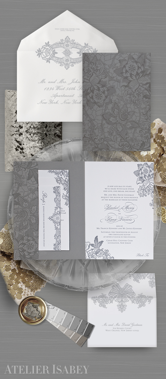 Grey Lace Wedding Invitation Pin
