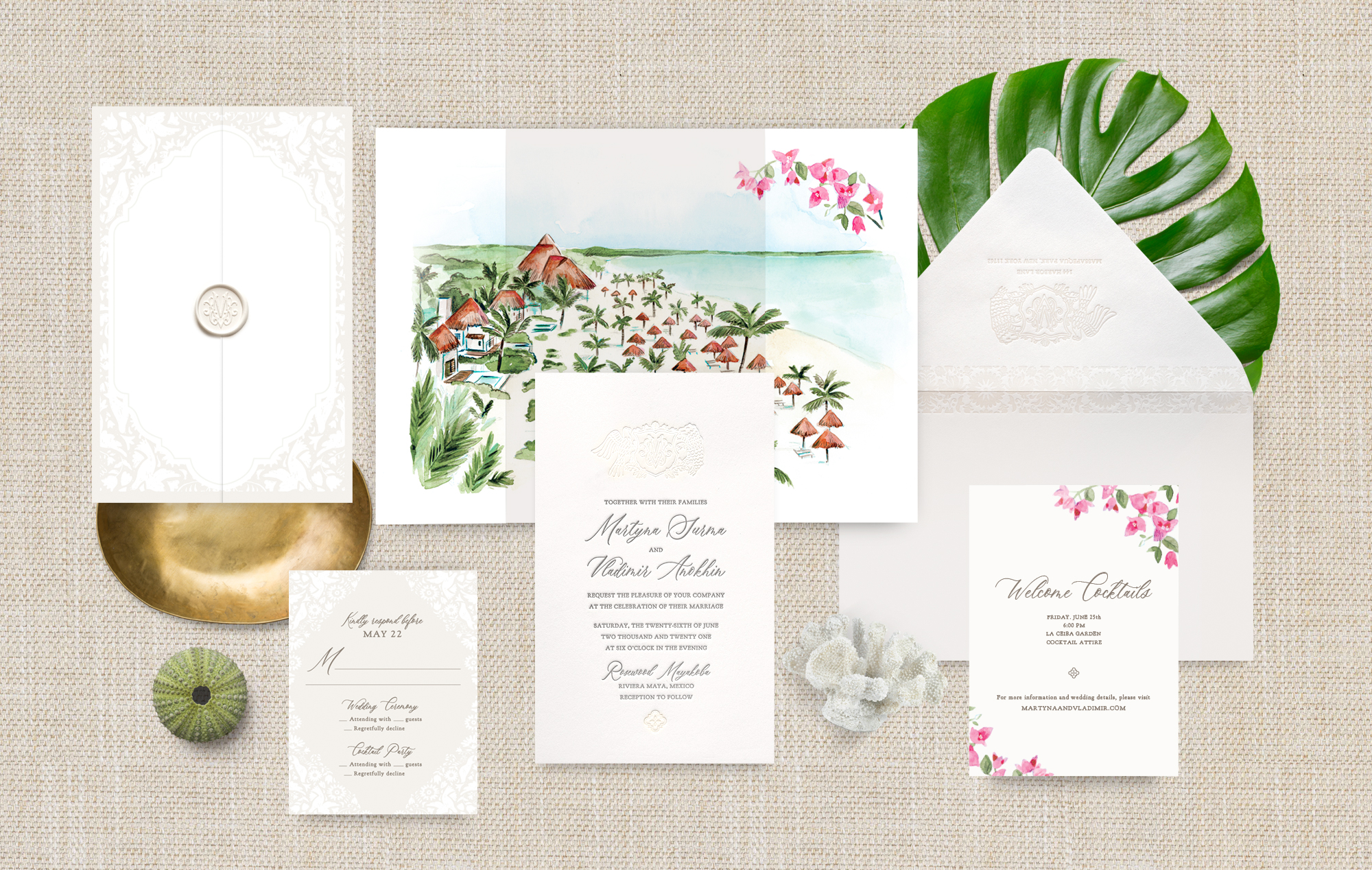 Chic White Mexico Wedding Invitation