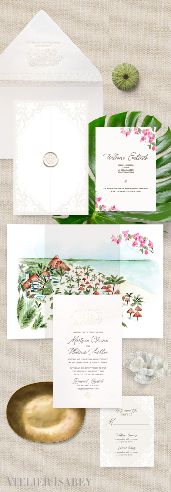 Elegant destination wedding invitation for a wedding in Mexico