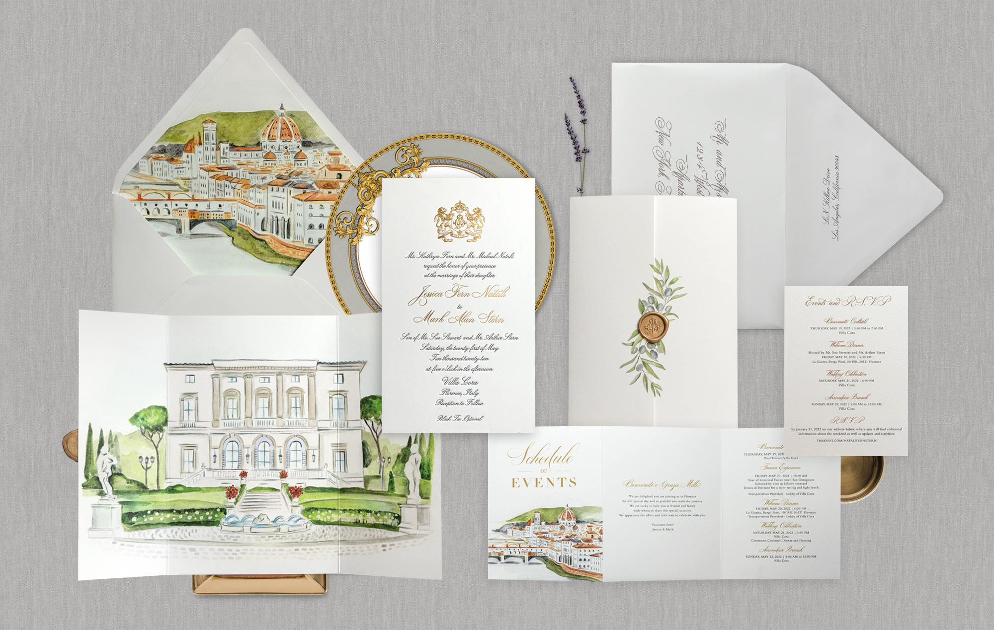 Florence Italy Watercolor Wedding Invitation