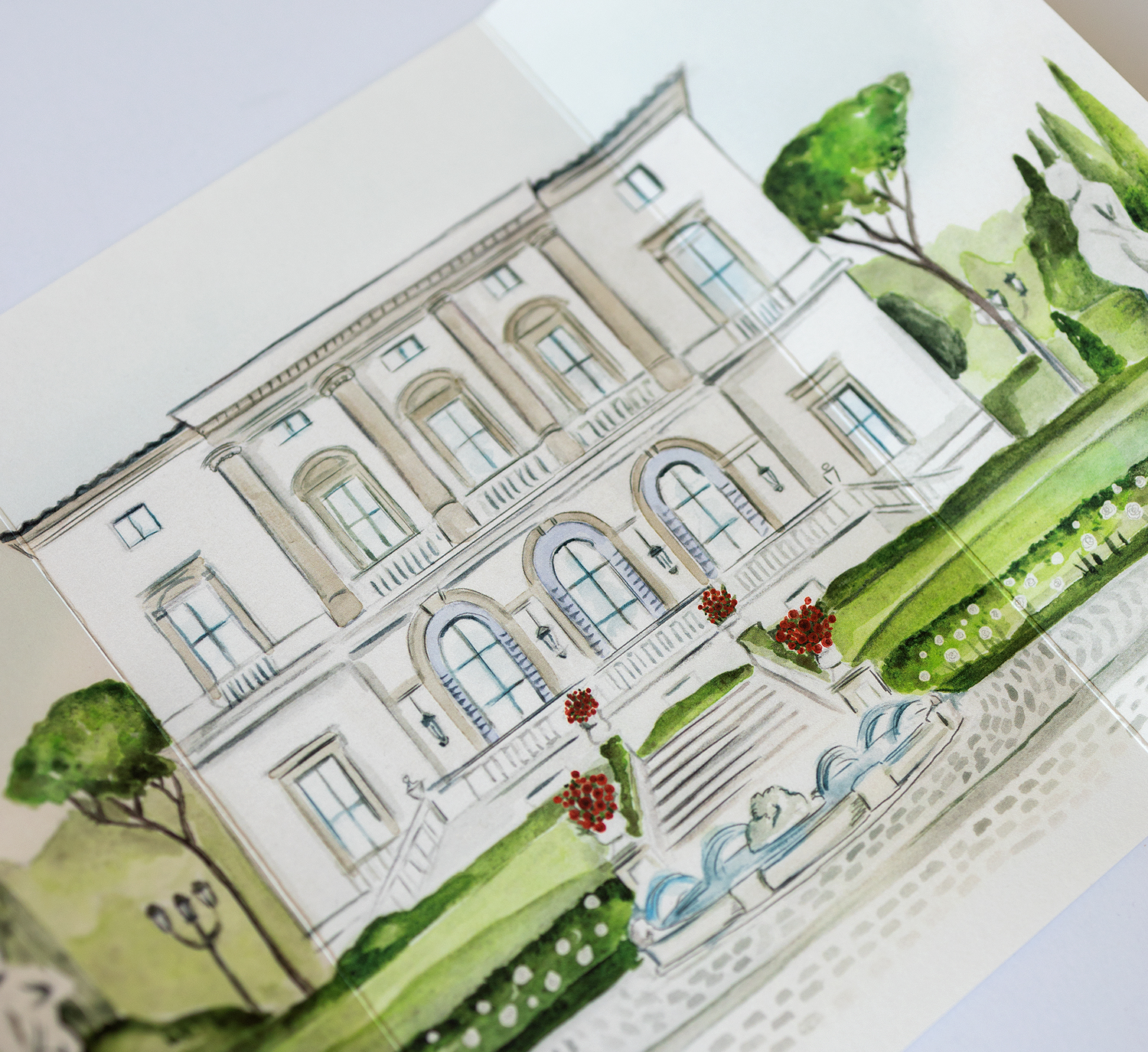 Villa Cora Watercolor Illustration