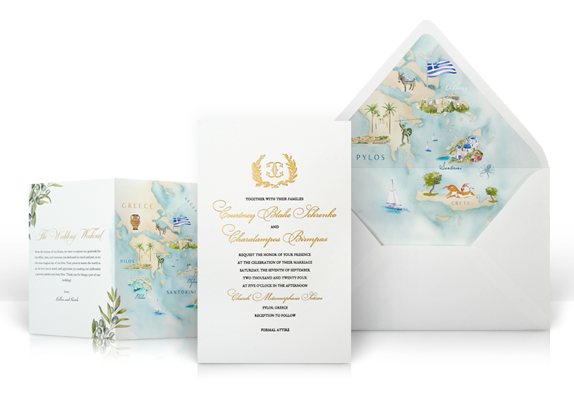 Watercolor Greece Wedding Invitation