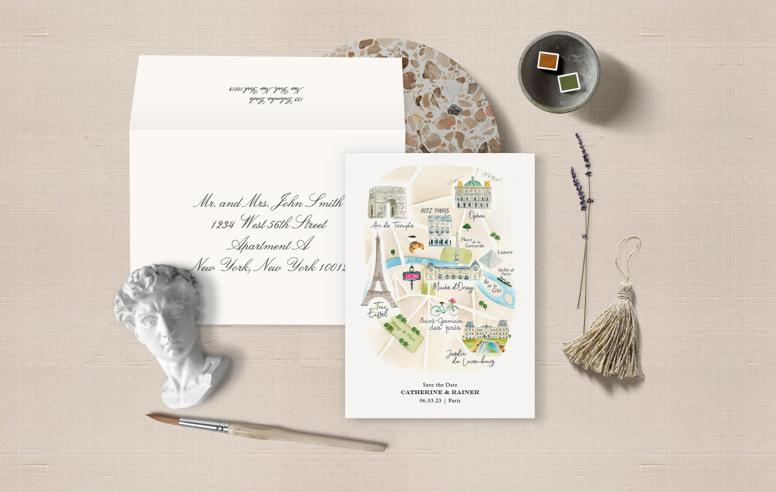 Watercolor Paris Map Save the Date